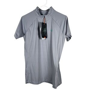 Aubrion Women's Shirt Sz L Gray‎ Equestrian Horse Riding Highgate Short Sleeve
